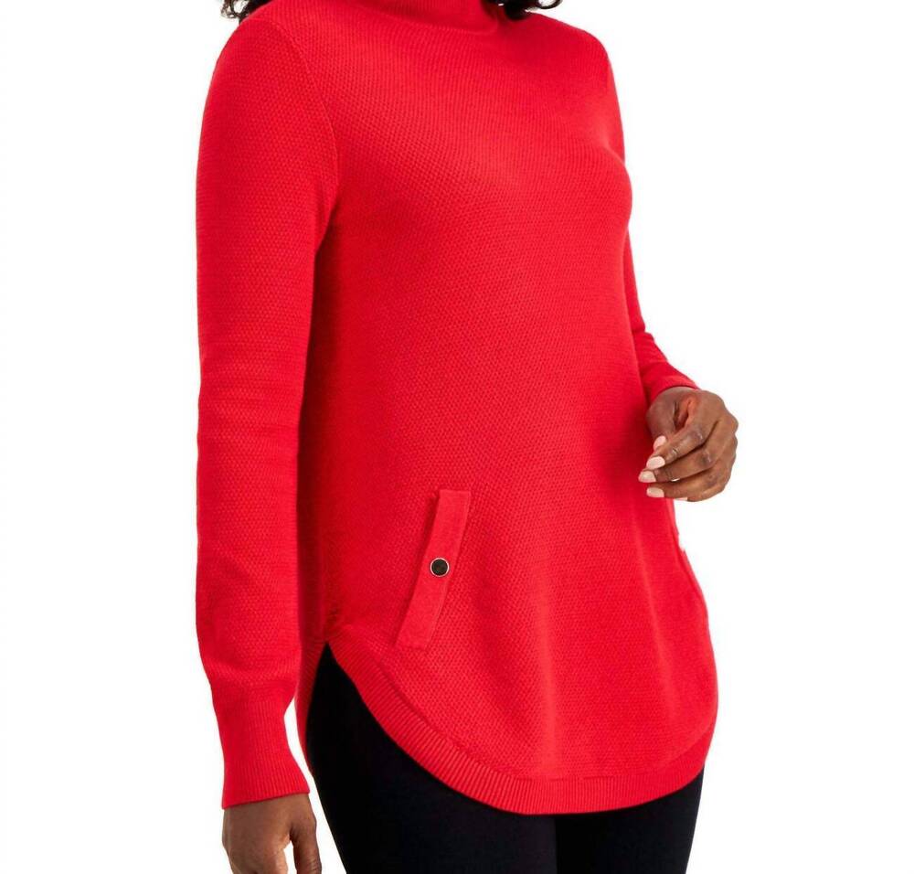 NEW JM COLLECTION mock neck round hem sweater in infrared